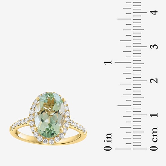 Effy Final Call Limited Quantities! Womens 1/2 CT. T.W. Genuine Green Amethyst 14K Gold Oval Halo Side Stone Cocktail Ring