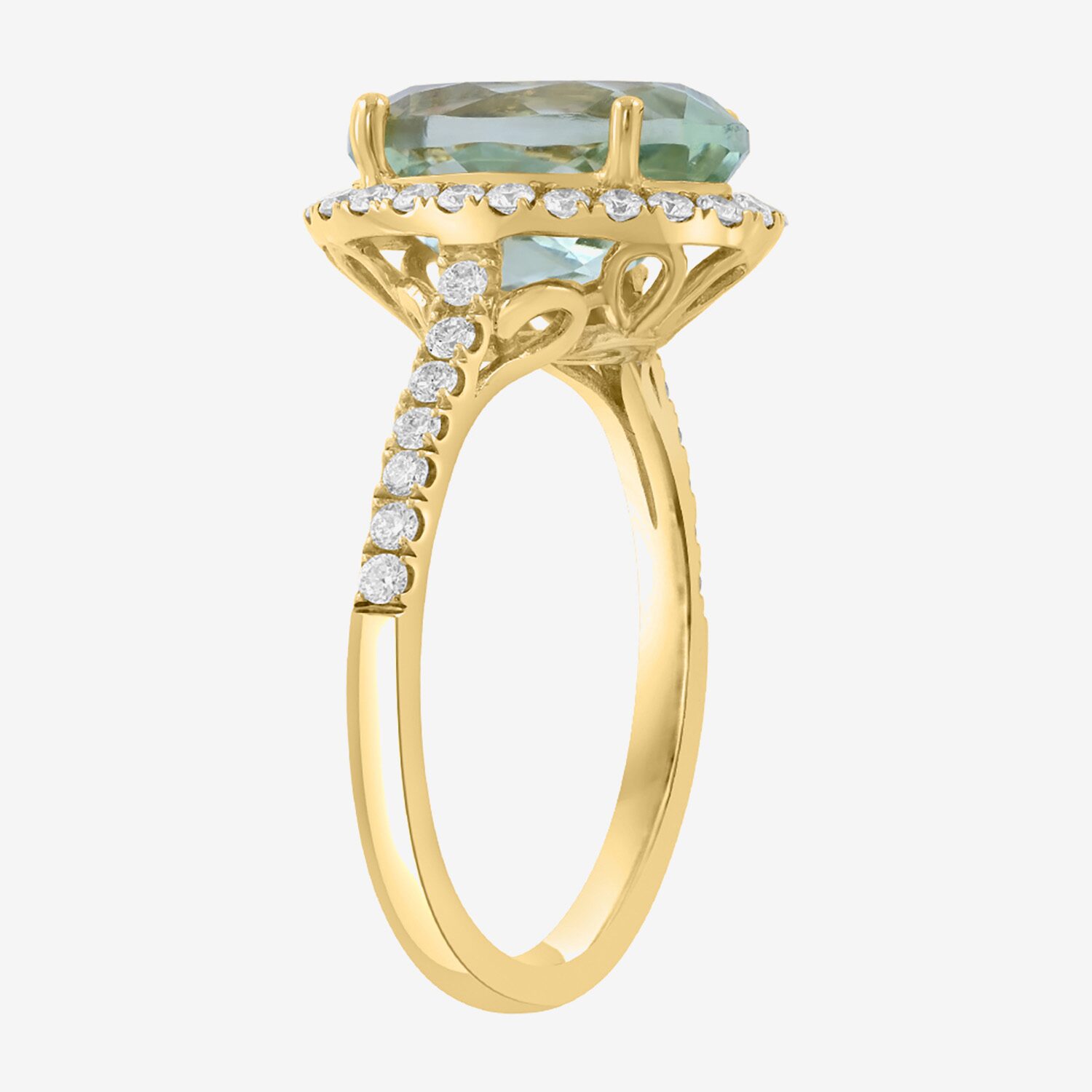 Effy Final Call Limited Quantities! Womens 1/2 CT. T.W. Genuine Green Amethyst 14K Gold Oval Halo Side Stone Cocktail Ring
