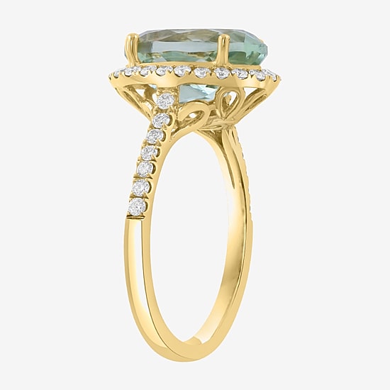 Effy Final Call Limited Quantities! Womens 1/2 CT. T.W. Genuine Green Amethyst 14K Gold Oval Halo Side Stone Cocktail Ring