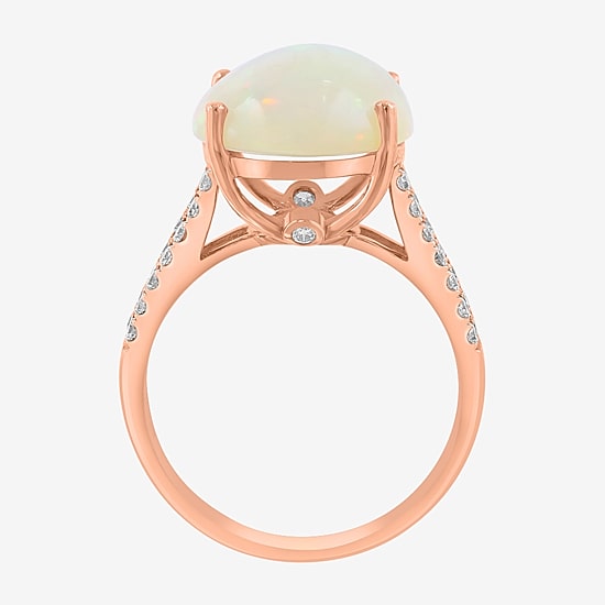 Effy Final Call Limited Quantities! Womens 3/8 CT. T.W. Genuine White Opal 14K Gold Oval Side Stone Cocktail Ring