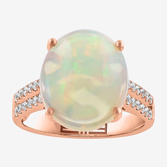 Effy Final Call Limited Quantities! Womens 3/8 CT. T.W. Genuine White Opal 14K Gold Oval Side Stone Cocktail Ring