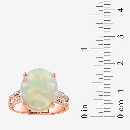Effy Final Call Limited Quantities! Womens 3/8 CT. T.W. Genuine White Opal 14K Gold Oval Side Stone Cocktail Ring
