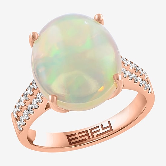 Effy Final Call Limited Quantities! Womens 3/8 CT. T.W. Genuine White Opal 14K Gold Oval Side Stone Cocktail Ring