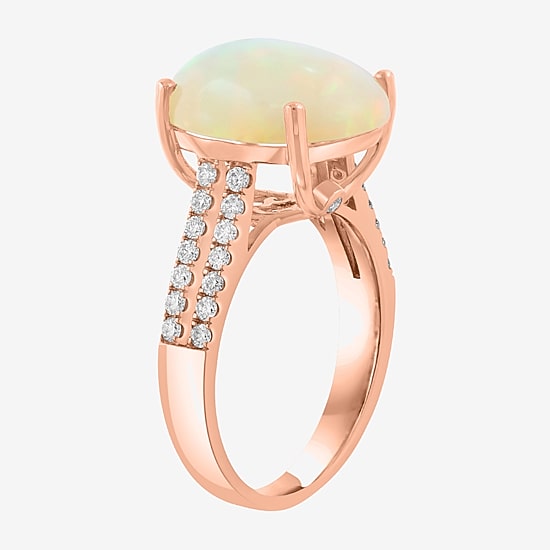 Effy Final Call Limited Quantities! Womens 3/8 CT. T.W. Genuine White Opal 14K Gold Oval Side Stone Cocktail Ring
