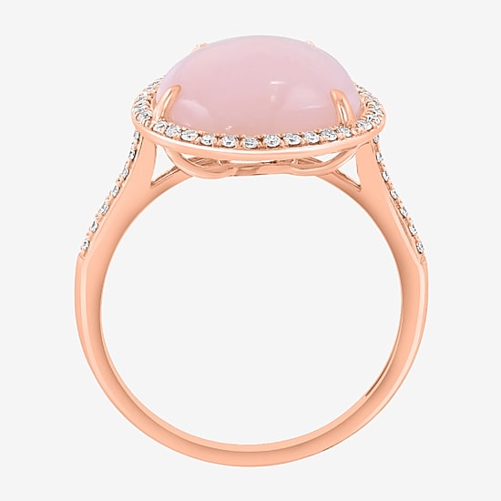 Effy Final Call Limited Quantities! Womens 1/5 CT. Genuine Pink Opal 14K Gold Pear Halo Side Stone Cocktail Ring