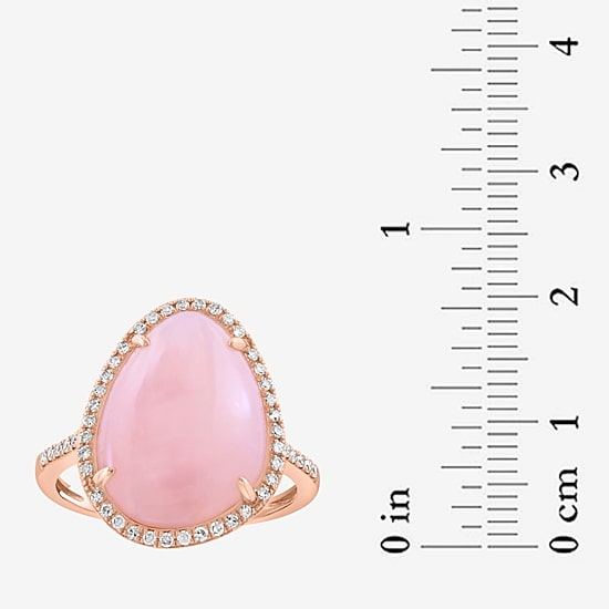 Effy Final Call Limited Quantities! Womens 1/5 CT. Genuine Pink Opal 14K Gold Pear Halo Side Stone Cocktail Ring
