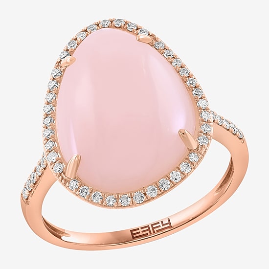 Effy Final Call Limited Quantities! Womens 1/5 CT. Genuine Pink Opal 14K Gold Pear Halo Side Stone Cocktail Ring