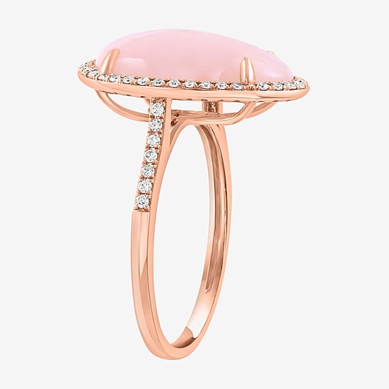 Effy Final Call Limited Quantities! Womens 1/5 CT. Genuine Pink Opal 14K Gold Pear Halo Side Stone Cocktail Ring