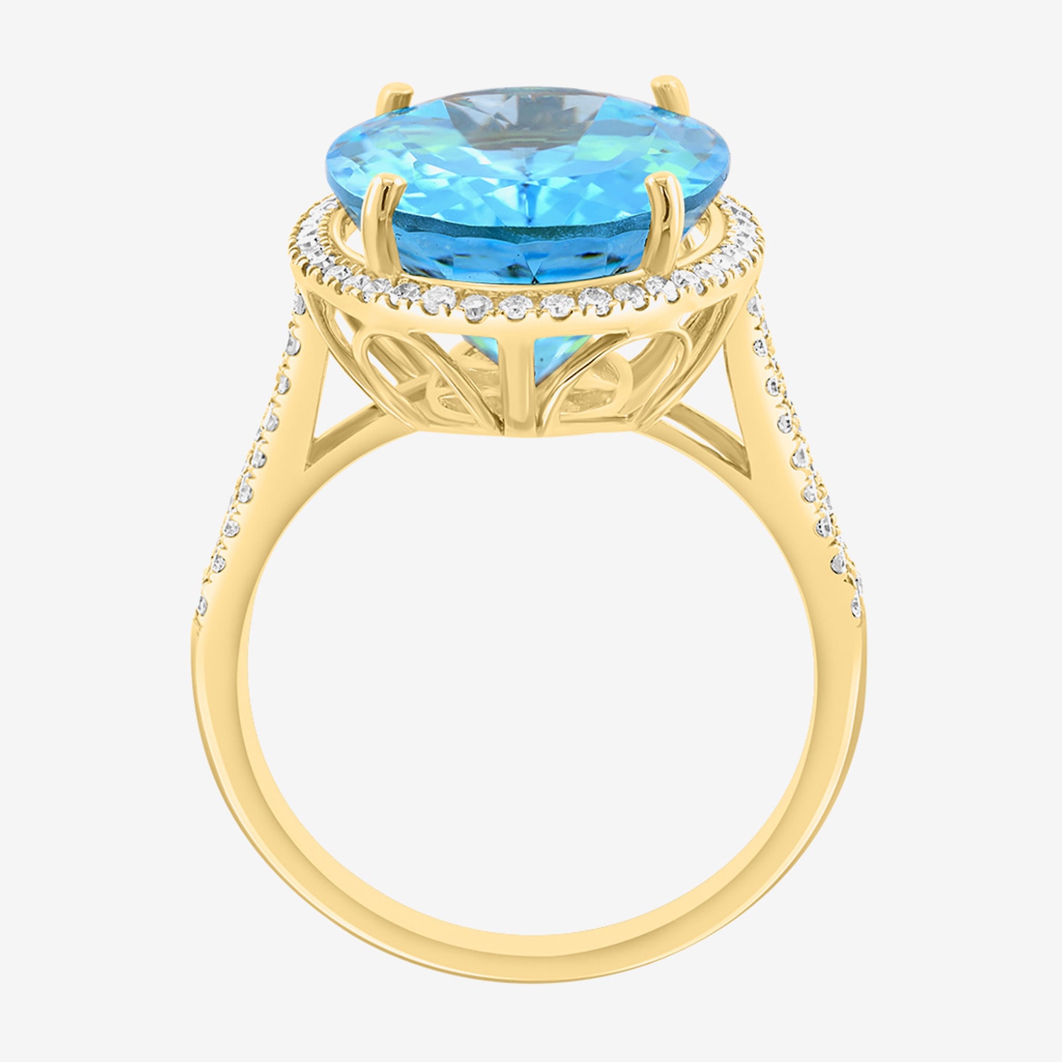 Effy Final Call Limited Quantities! Womens 3/8 CT. T.W. Genuine Blue Topaz 14K Gold Oval Halo Side Stone Cocktail Ring