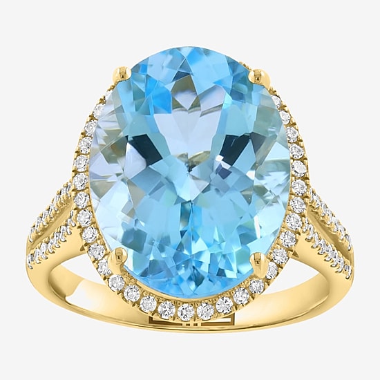 Effy Final Call Limited Quantities! Womens 3/8 CT. T.W. Genuine Blue Topaz 14K Gold Oval Halo Side Stone Cocktail Ring