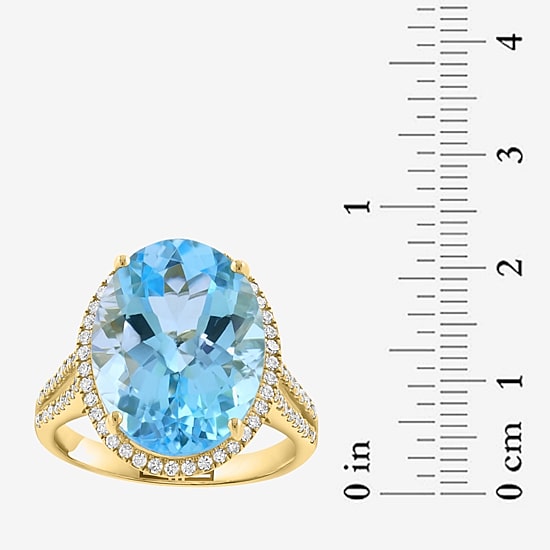 Effy Final Call Limited Quantities! Womens 3/8 CT. T.W. Genuine Blue Topaz 14K Gold Oval Halo Side Stone Cocktail Ring