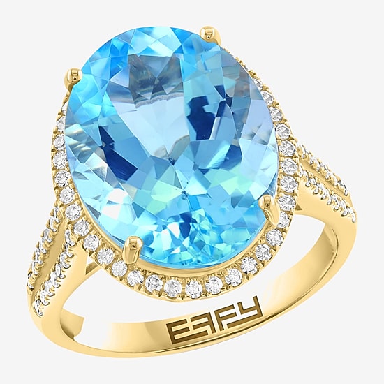 Effy Final Call Limited Quantities! Womens 3/8 CT. T.W. Genuine Blue Topaz 14K Gold Oval Halo Side Stone Cocktail Ring