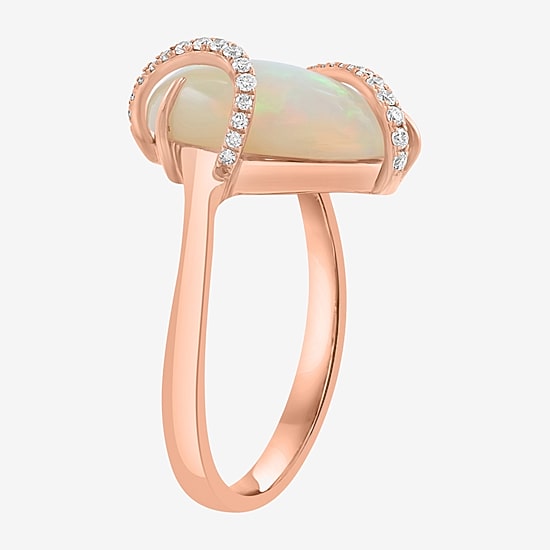 Effy Final Call Limited Quantities! Womens 1/7 CT. T.W. Genuine White Opal 14K Gold Pear Crossover Cocktail Ring