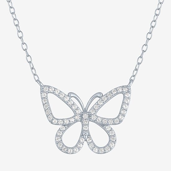 Yes, Please! Womens Lab Created White Sapphire Sterling Silver Butterfly Pendant
