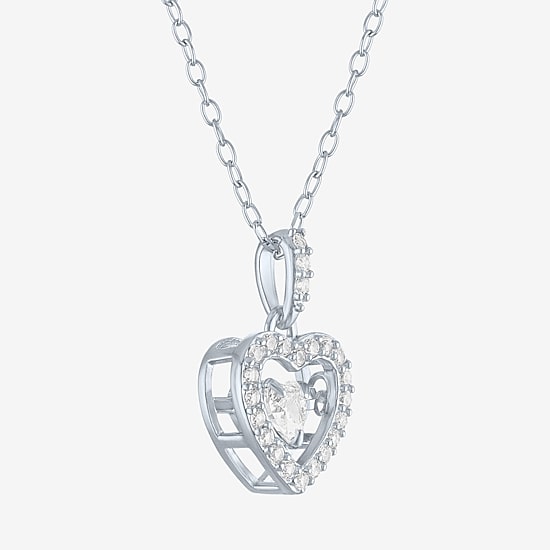 Yes, Please! Womens Lab Created White Sapphire Dancing Heart Pendant