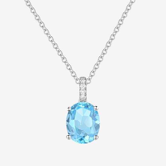 Yes, Please! Womens Genuine Blue Topaz Sterling Silver Oval Pendant