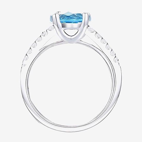 Yes, Please! Womens Genuine Blue Topaz Sterling Silver Side Stone Cocktail Ring