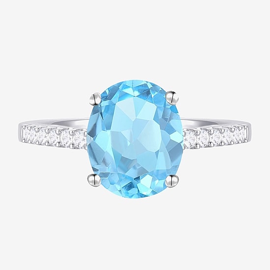 Yes, Please! Womens Genuine Blue Topaz Sterling Silver Side Stone Cocktail Ring