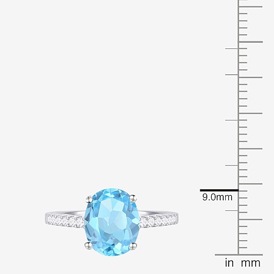 Yes, Please! Womens Genuine Blue Topaz Sterling Silver Side Stone Cocktail Ring