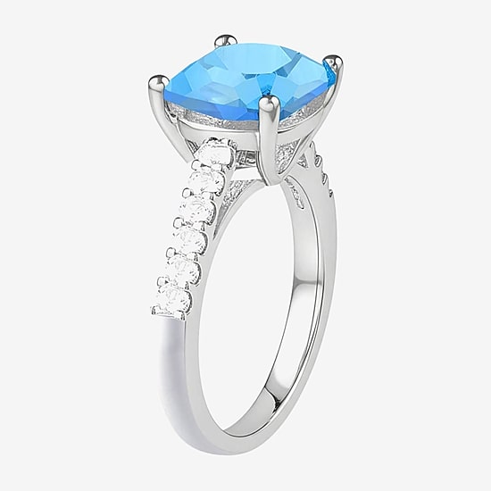 Yes, Please! Womens Genuine Blue Topaz Sterling Silver Side Stone Cocktail Ring