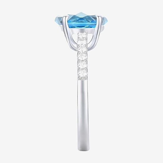 Yes, Please! Womens Genuine Blue Topaz Sterling Silver Side Stone Cocktail Ring
