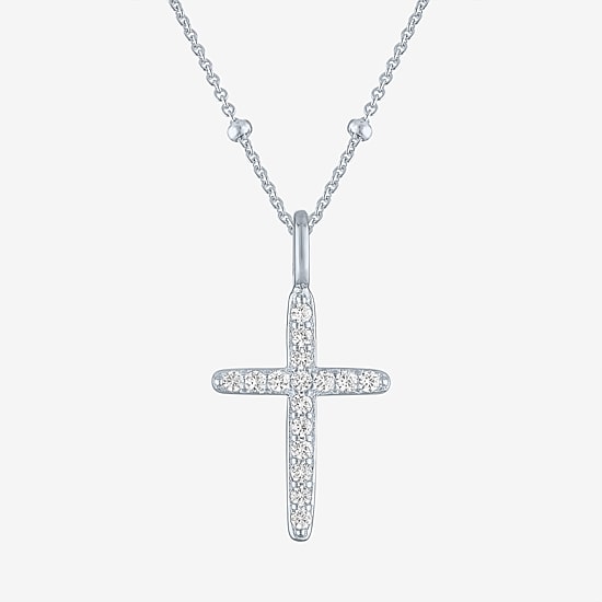 Yes, Please! Womens Lab Created White Sapphire Sterling Silver Cross 18 Inch Pendant Necklace