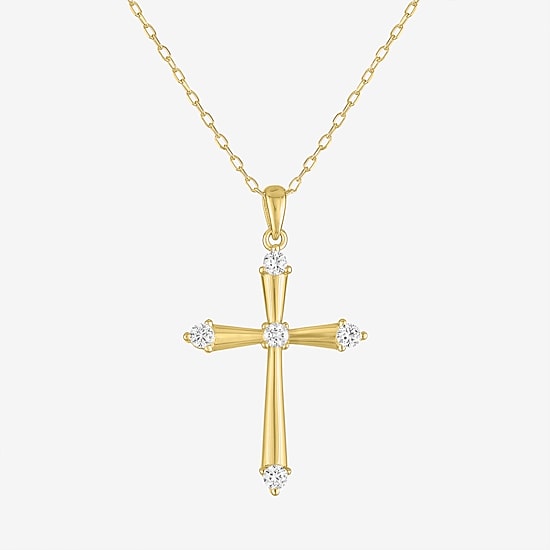 Yes, Please! Womens Lab Created White Sapphire Sterling Silver Cross 16 Inch Pendant Necklace