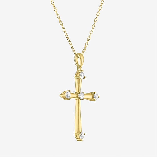 Yes, Please! Womens Lab Created White Sapphire Sterling Silver Cross 16 Inch Pendant Necklace