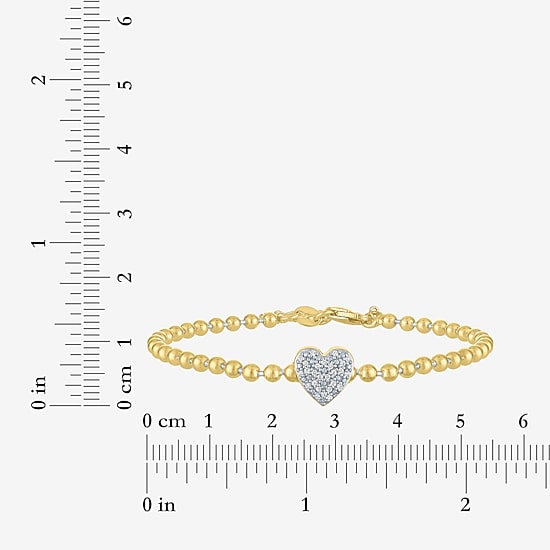 Heart (Gh / Si2 I1) Womens 1/10 CT. T.W. Lab Grown White Diamond 14K Gold Over Silver Sterling Silver Heart Beaded Bracelet