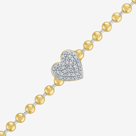 Heart (Gh / Si2 I1) Womens 1/10 CT. T.W. Lab Grown White Diamond 14K Gold Over Silver Sterling Silver Heart Beaded Bracelet