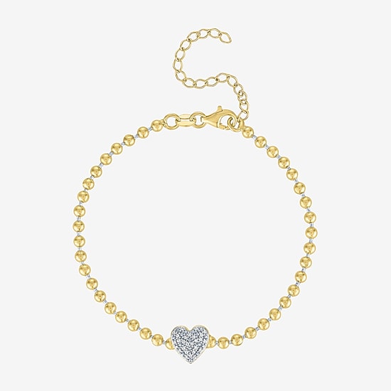Heart (Gh / Si2 I1) Womens 1/10 CT. T.W. Lab Grown White Diamond 14K Gold Over Silver Sterling Silver Heart Beaded Bracelet