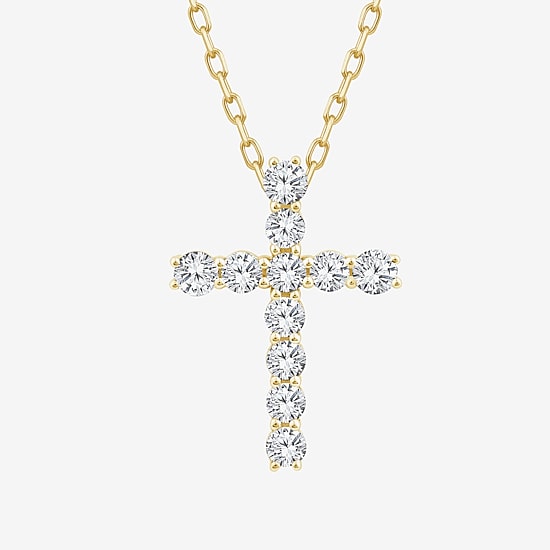 (F / Si2) Womens 1/3 CT. T.W. Lab Grown White Diamond Sterling Silver Cross 18 Inch Pendant Necklace