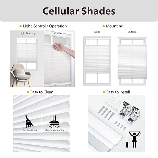 Eco Estates Cut-To-Width Cordless Top Down Bottom Up Light-Filtering Cellular Shade