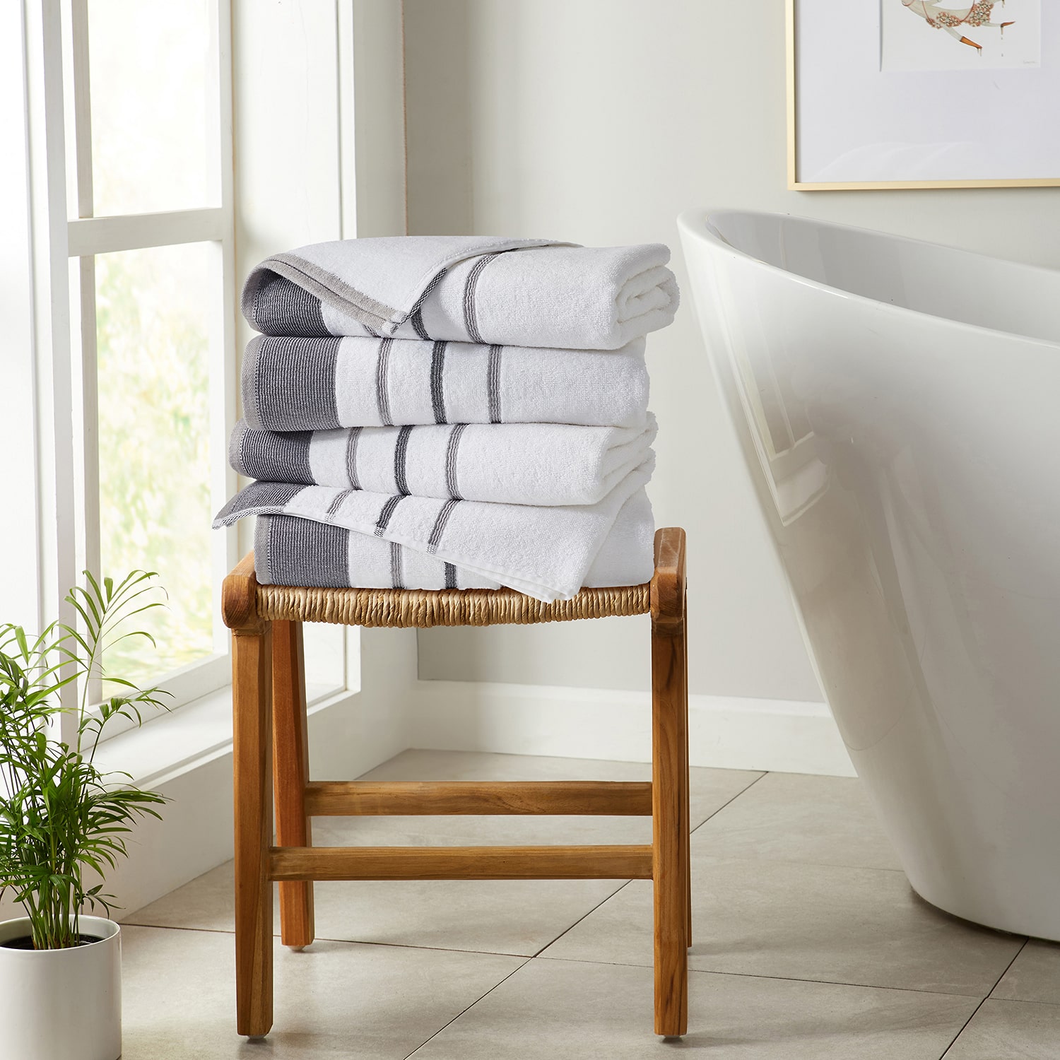 Linery Luxury Cotton Decorative 4-pc. Quick Dry Striped Bath Towel