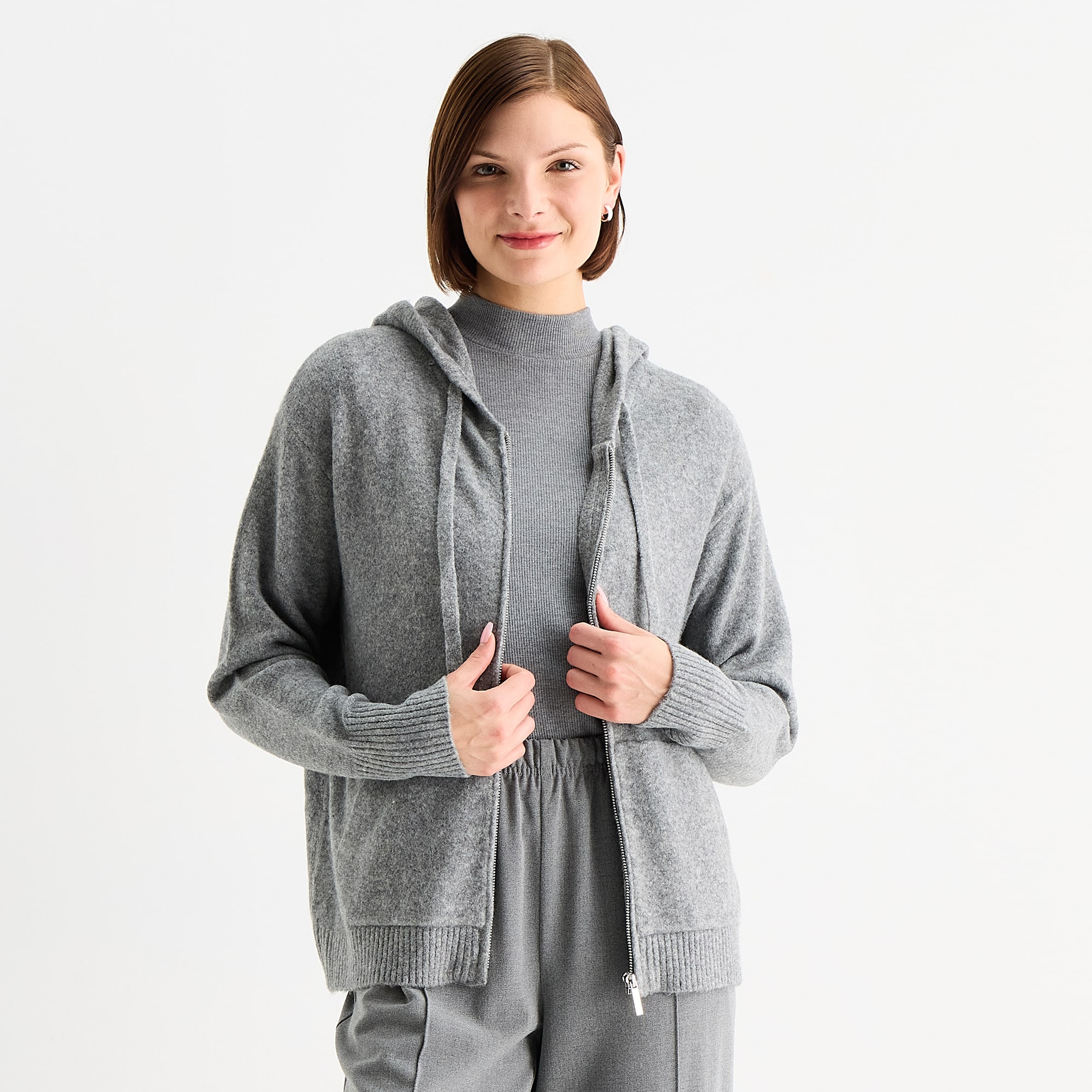 Stylus Womens Hooded Long Sleeve Zip Front Sweater