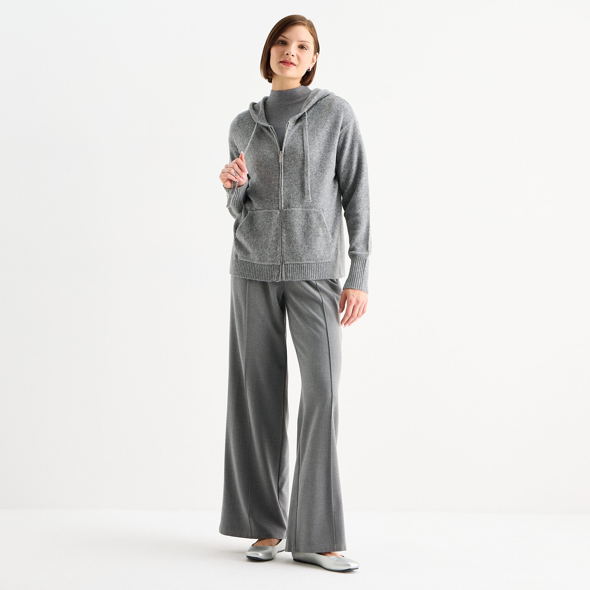 Stylus Womens Hooded Long Sleeve Zip Front Sweater