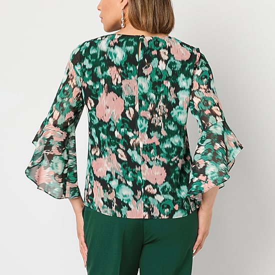 Black Label by Evan-Picone Womens Crew Neck 3/4 Sleeve Blouse
