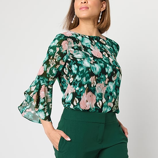 Black Label by Evan-Picone Womens Crew Neck 3/4 Sleeve Blouse
