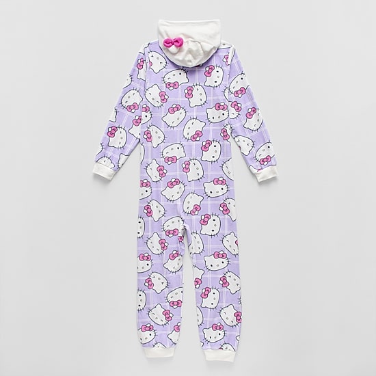 Little & Big Kid Girls Microfleece Long Sleeve Hooded Hello Kitty One Piece Pajama