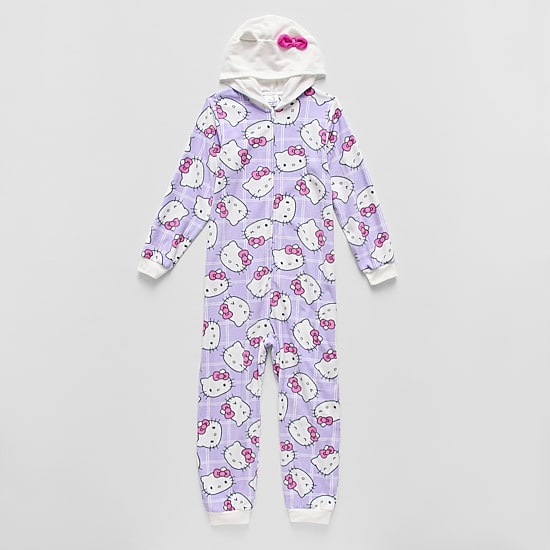 Little & Big Kid Girls Microfleece Long Sleeve Hooded Hello Kitty One Piece Pajama