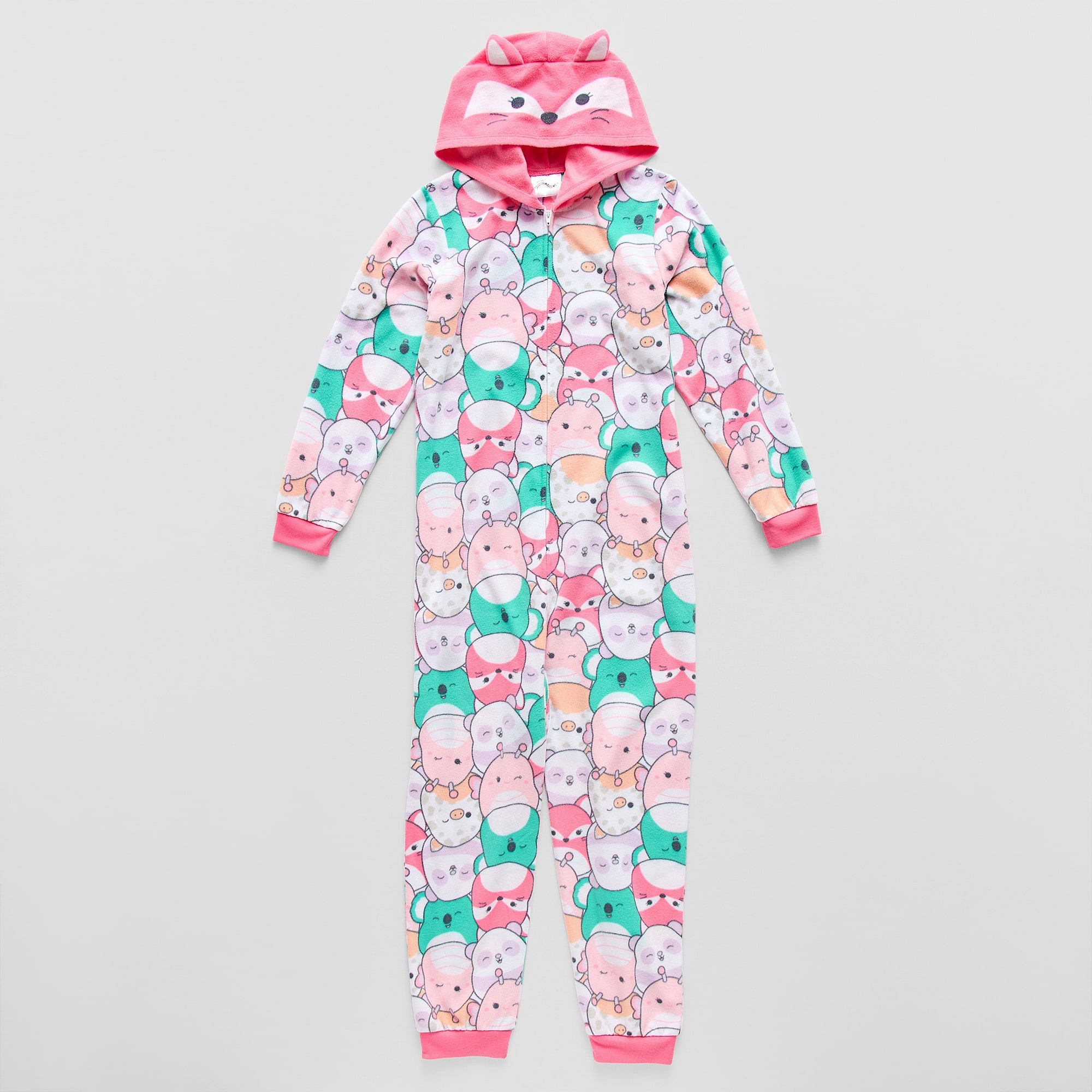 Big Kid Girls Microfleece Long Sleeve Hooded Squishmallows One Piece Pajama