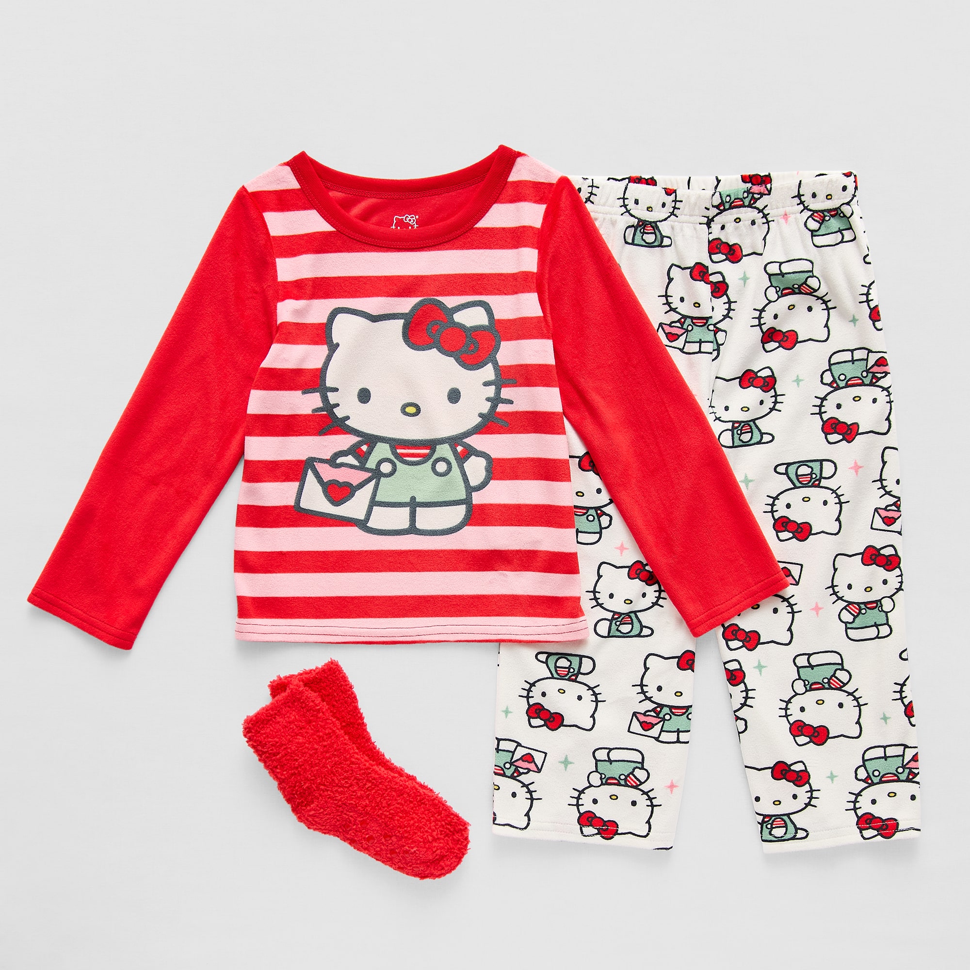 Toddler Girls Hello Kitty Fleece Crew Neck Long Sleeve 3-pc. Pajama Set