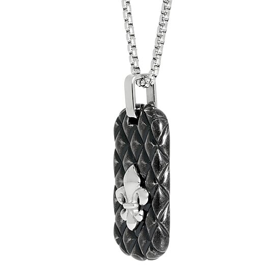 Mens Sterling Silver Dog Tag Fleur De Lis 24 Inch Pendant Necklace