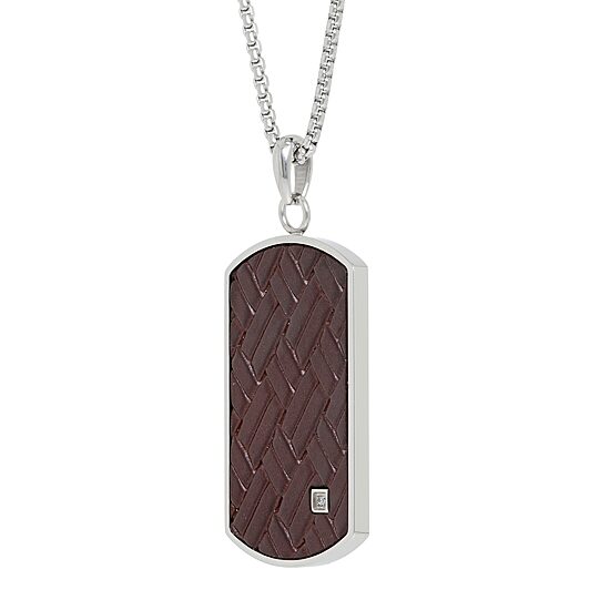 Mens White Cubic Zirconia Sterling Silver Dog Tag 24 Inch Pendant Necklace