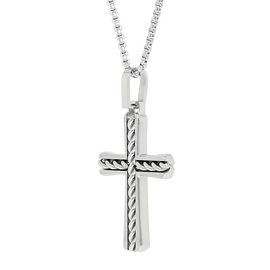 Mens Stainless Steel Cross 24 Inch Pendant Necklace