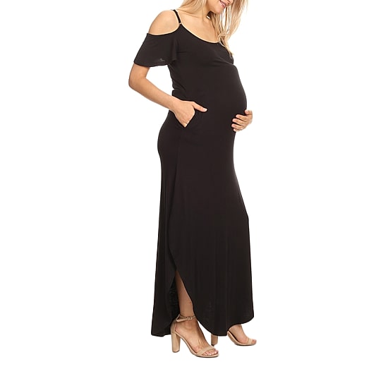 White Mark Womens Plus Maternity Scoop Neck Short Sleeve Cold Shoulder Maxi Dress