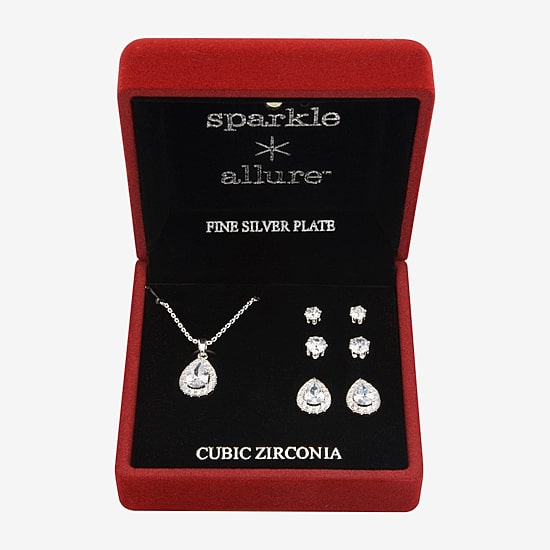 Sparkle Allure Light Up Box Womens Cubic Zirconia Pure Silver Over Brass 4-pc. Jewelry Set