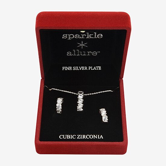 Sparkle Allure Light Up Box Womens Cubic Zirconia Pure Silver Over Brass 2-pc. Jewelry Set