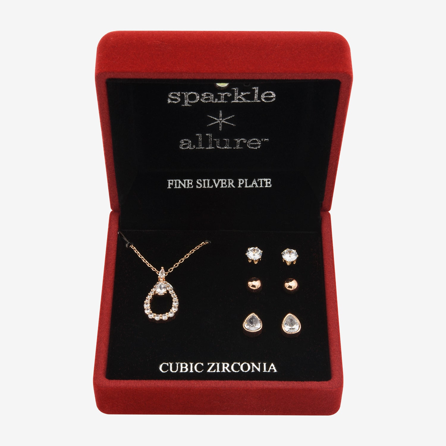 Sparkle Allure Light Up Box Womens Cubic Zirconia 18K Rose Gold Over Brass 4-pc. Jewelry Set