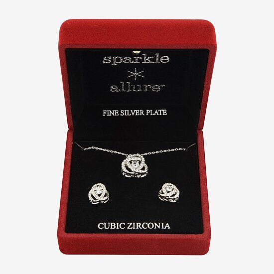 Sparkle Allure Light Up Box Womens Cubic Zirconia Pure Silver Over Brass Knot 2-pc. Jewelry Set